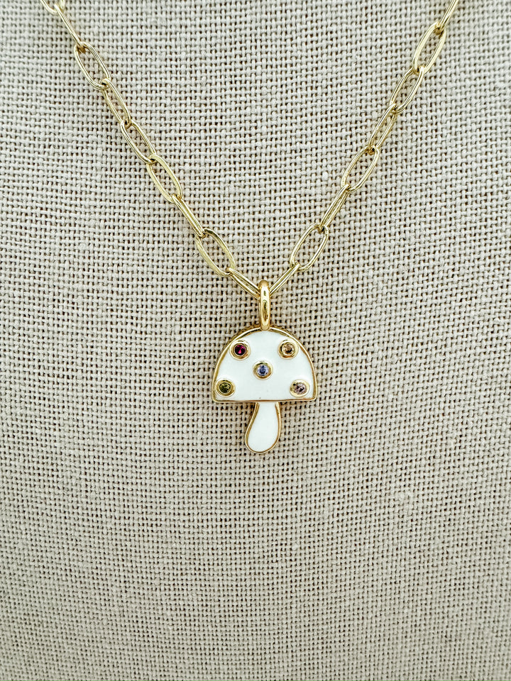 White Mushroom Pendant Necklace