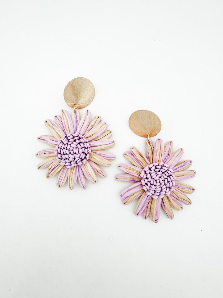 Purple Raffia Flower Earring