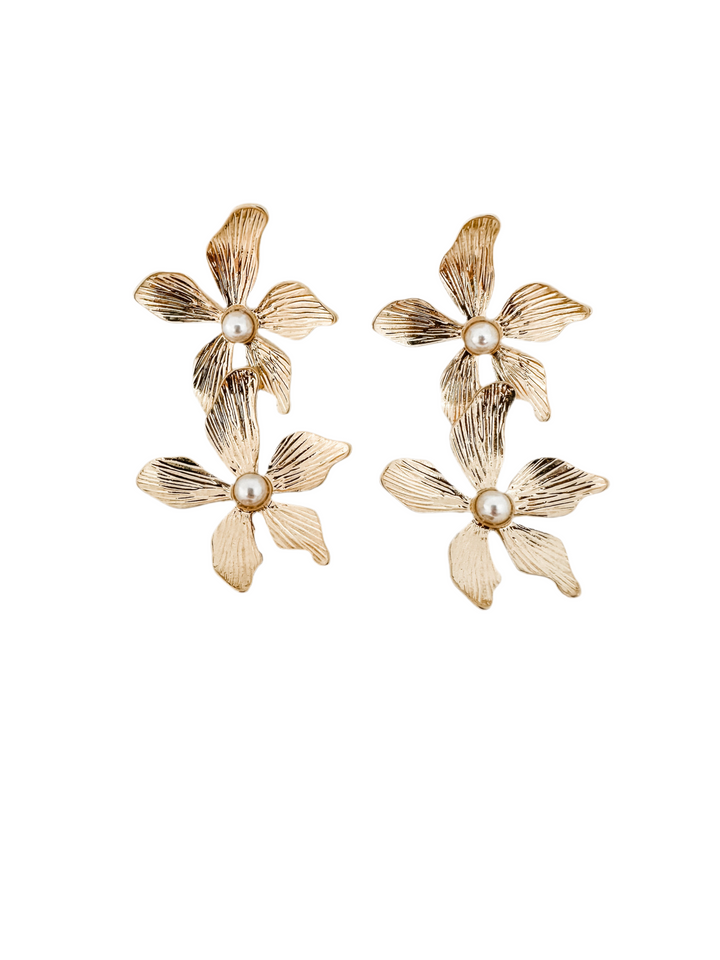 Double Gold Flower Earring