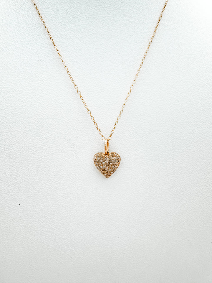 Pave Diamond and Gold Heart Chain Necklace