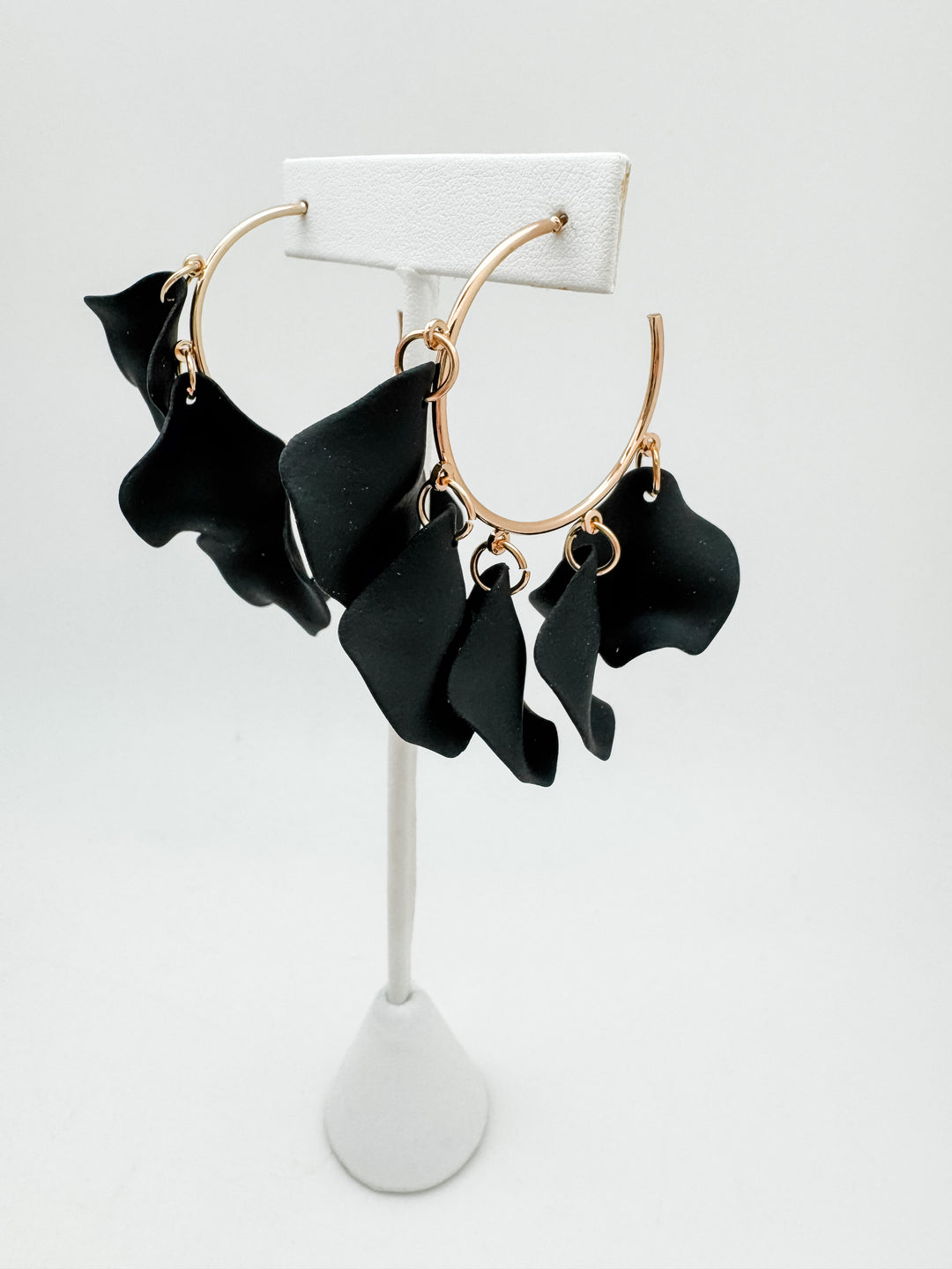 Black Petal Hoop Earrings