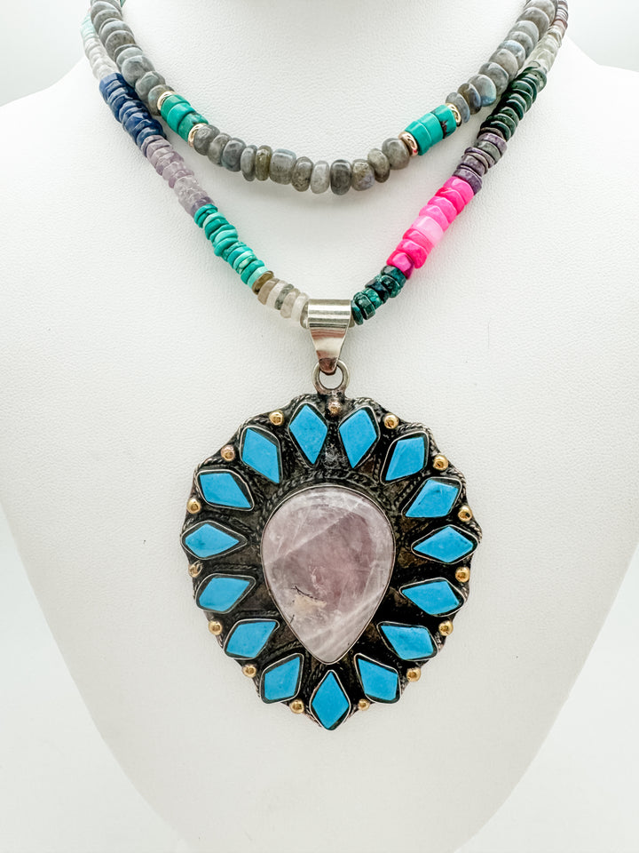 Turquoise and Amethyst Flower Pendant