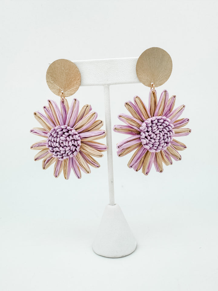 Purple Raffia Flower Earring