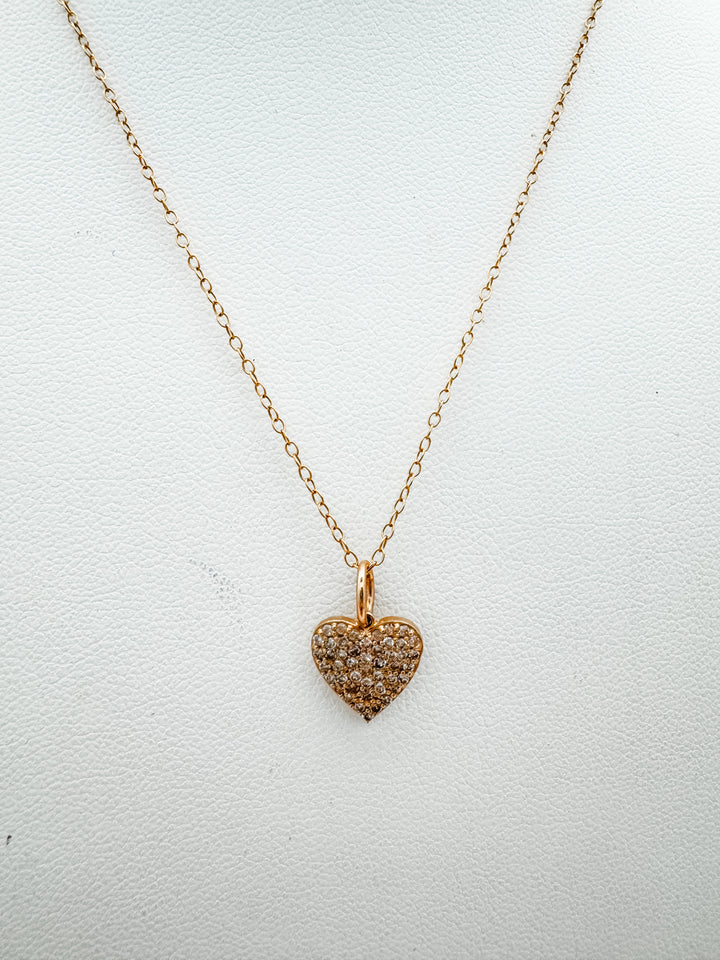 Pave Diamond and Gold Heart Chain Necklace