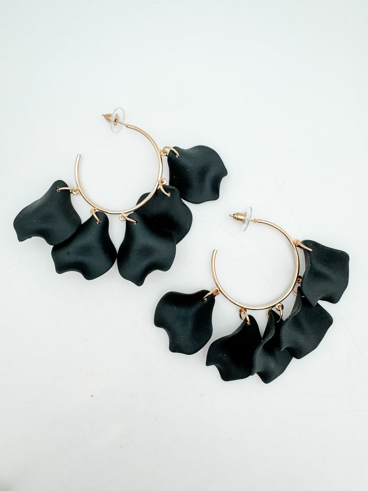 Black Petal Hoop Earrings