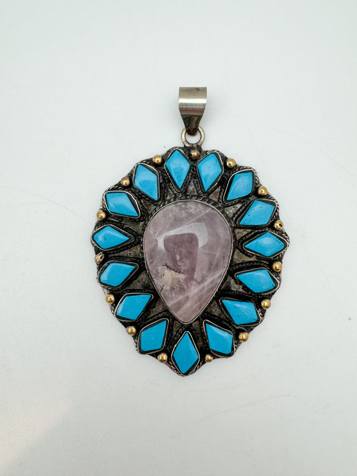 Turquoise and Amethyst Flower Pendant