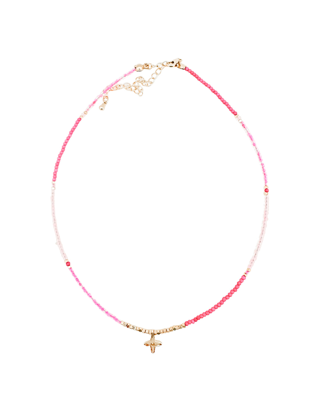 Pink Beaded Cross Necklace