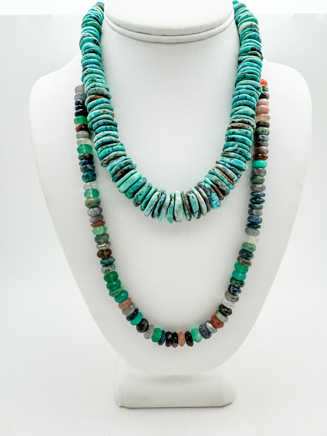 Faceted Gemstone Long Layer Necklace