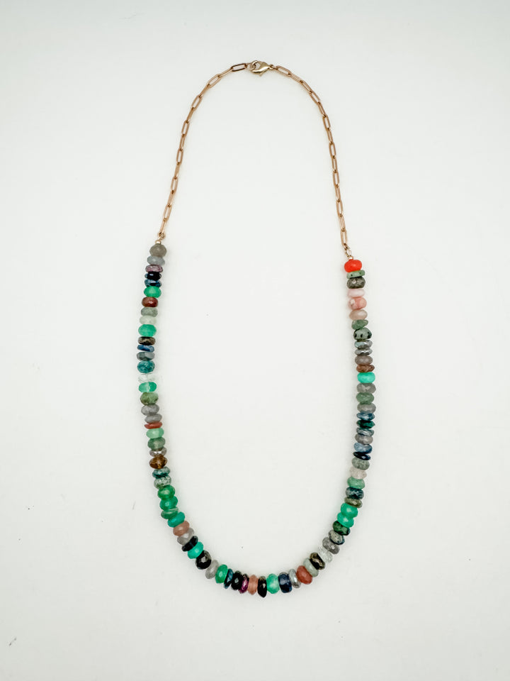 Faceted Gemstone Long Layer Necklace