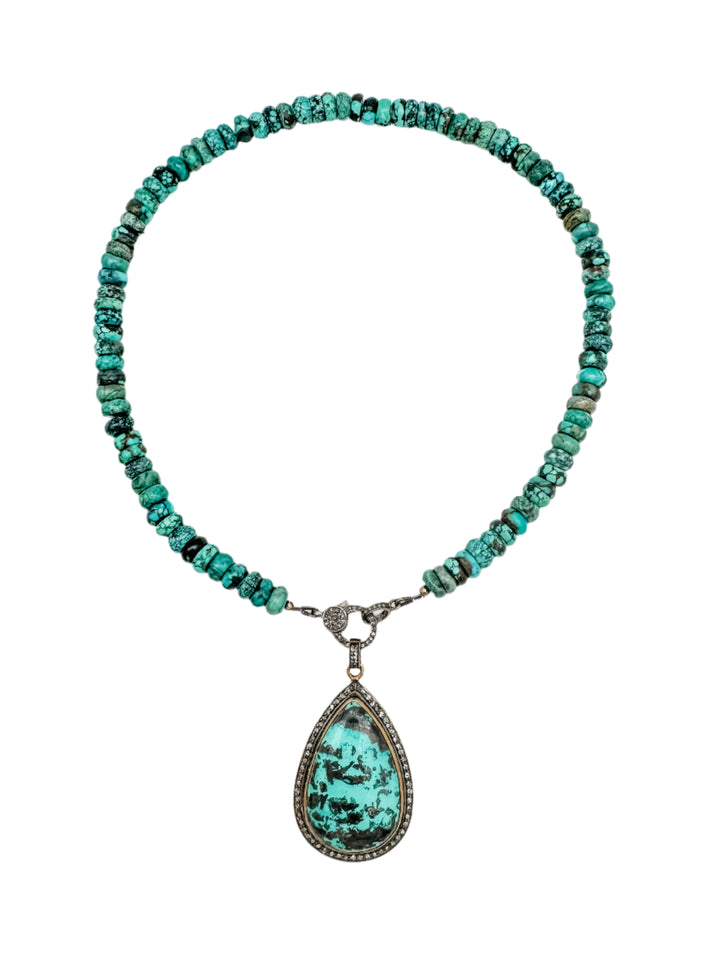 Turquoise and Pave Diamond Clasp Necklace