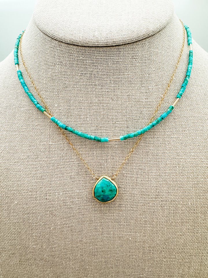 Turquoise Drop Gold Chain Necklace