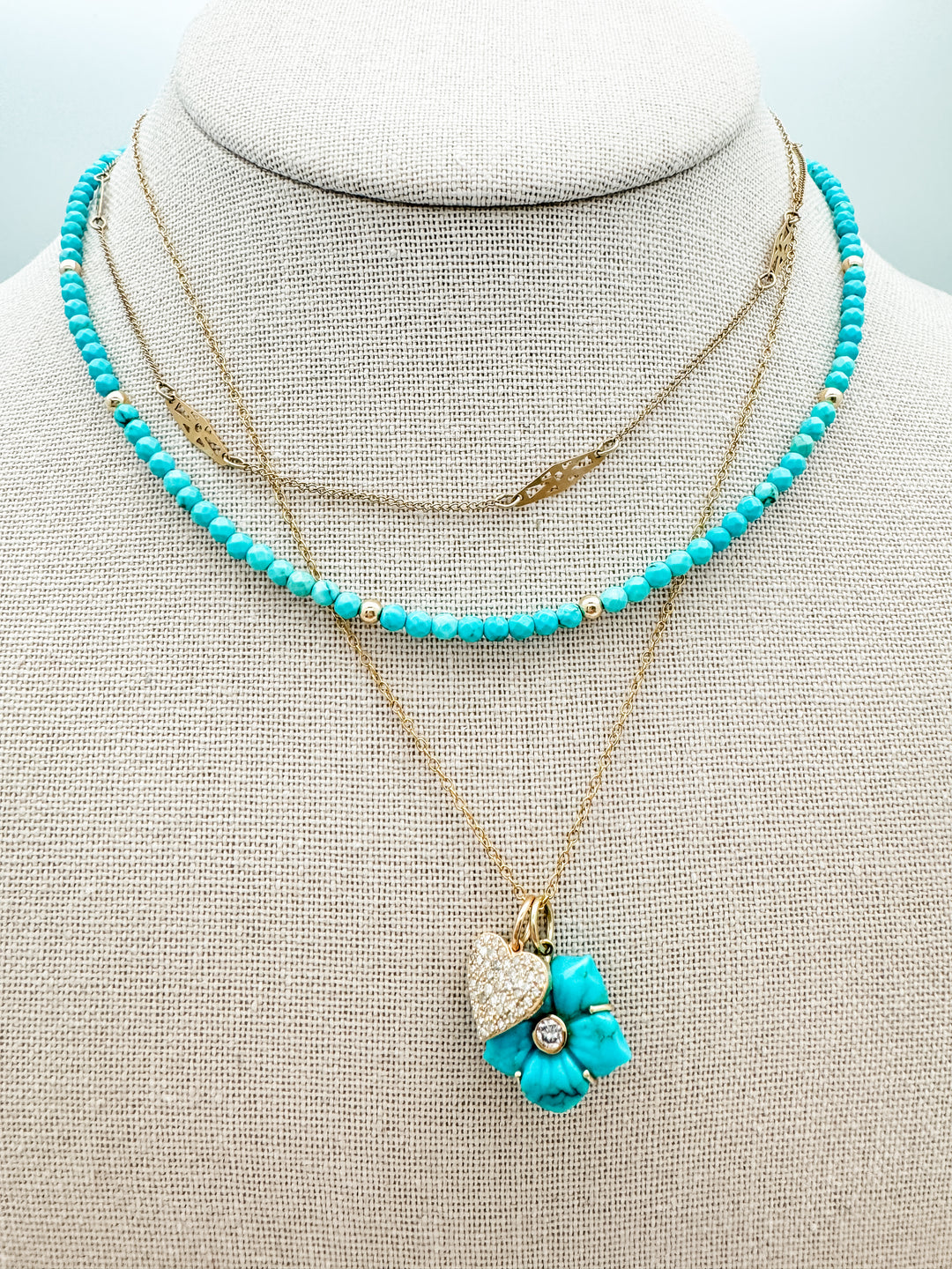 Turquoise and Diamond Flower Pendant