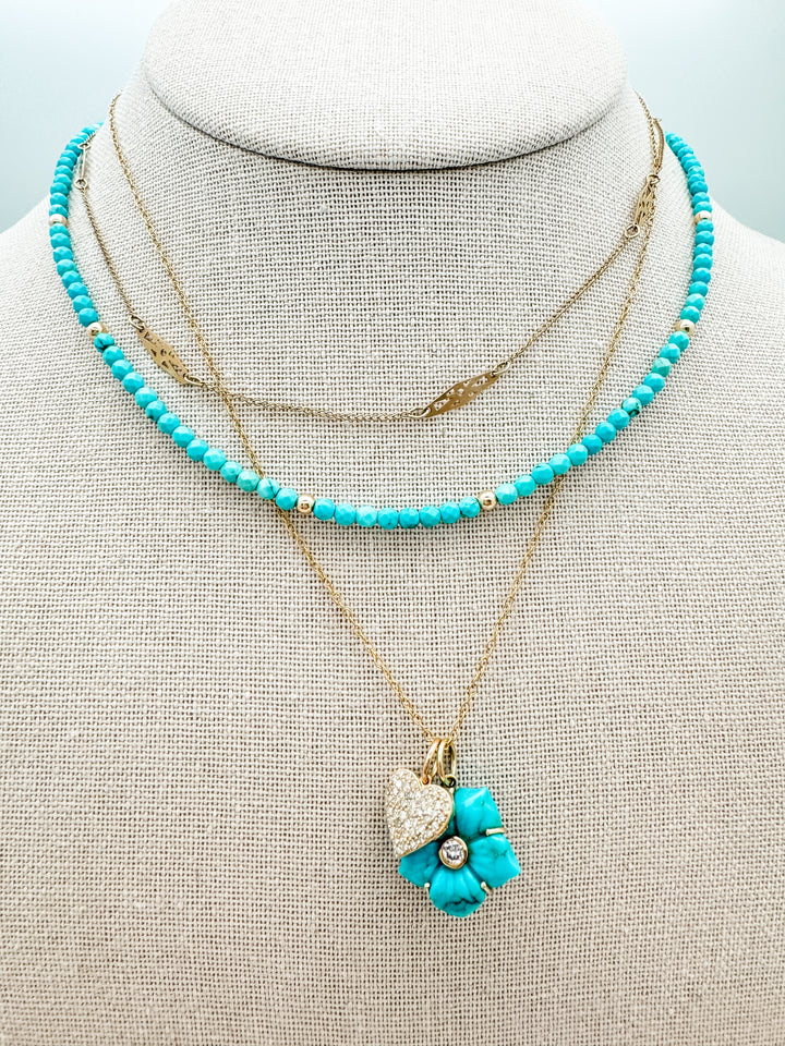 Turquoise and Diamond Flower Pendant