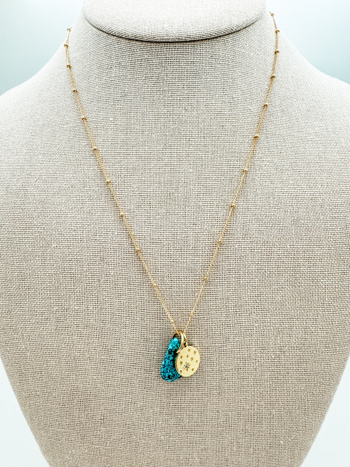 Turquoise and Gold Charm Necklace