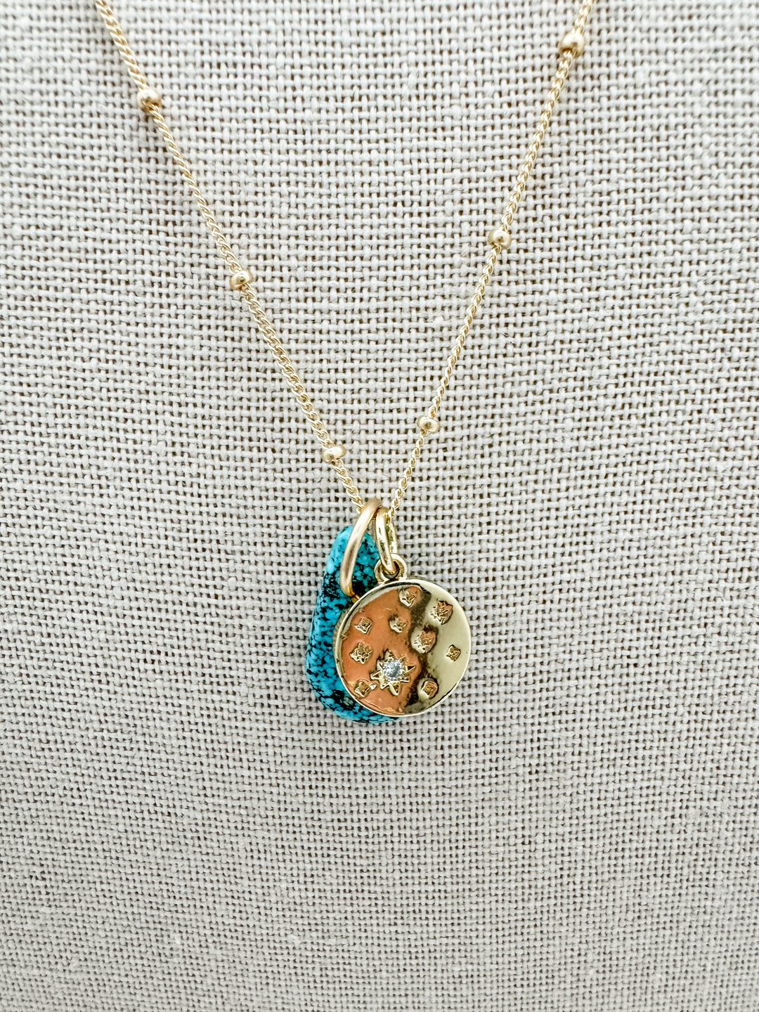 Turquoise and Gold Charm Necklace