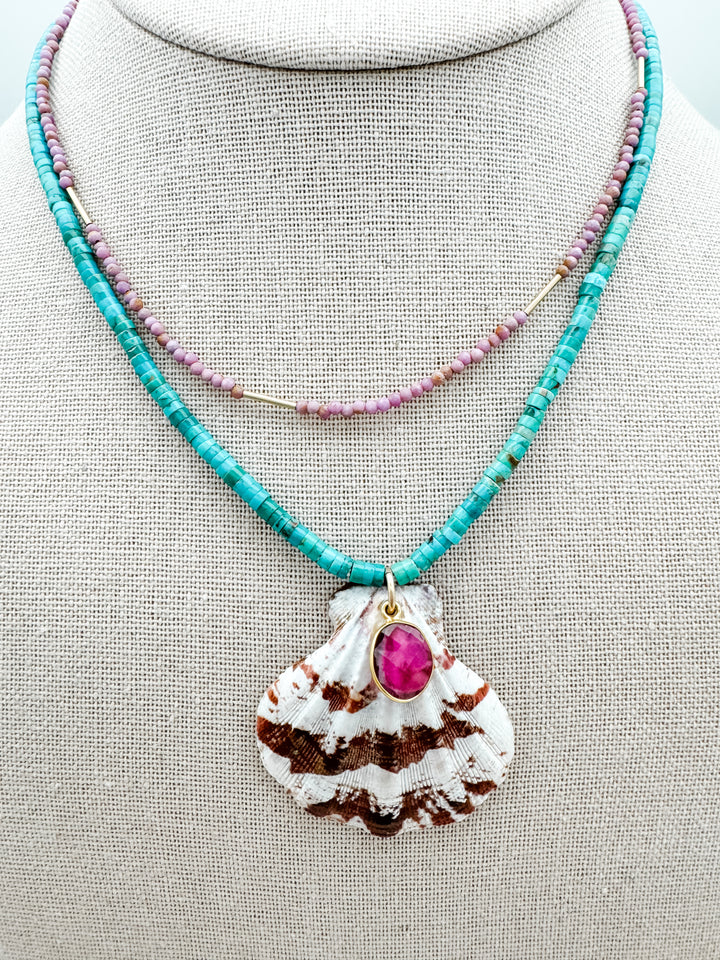 Turquoise and Shell Pendant Necklace