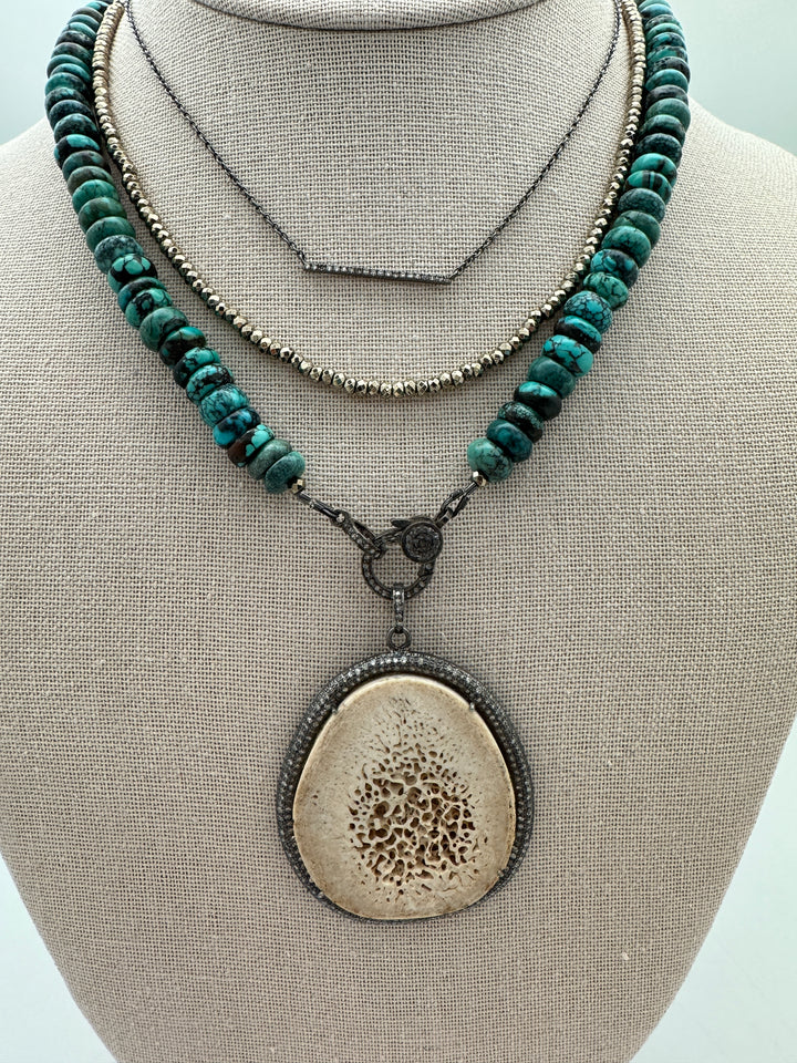 Turquoise and Pave Diamond Clasp Necklace