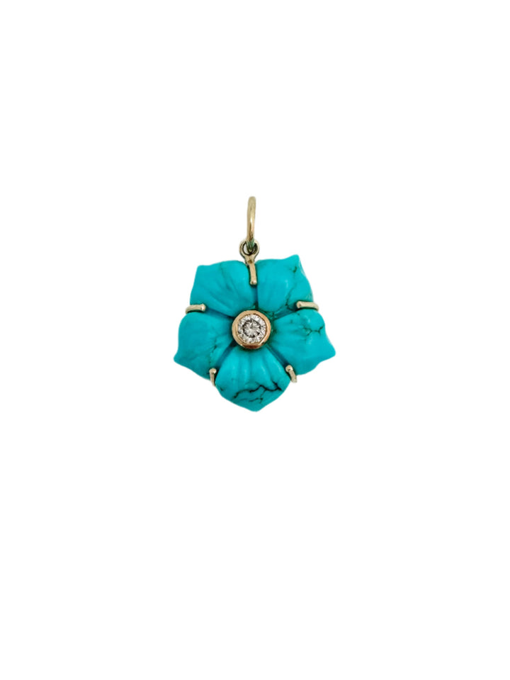 Turquoise and Diamond Flower Pendant