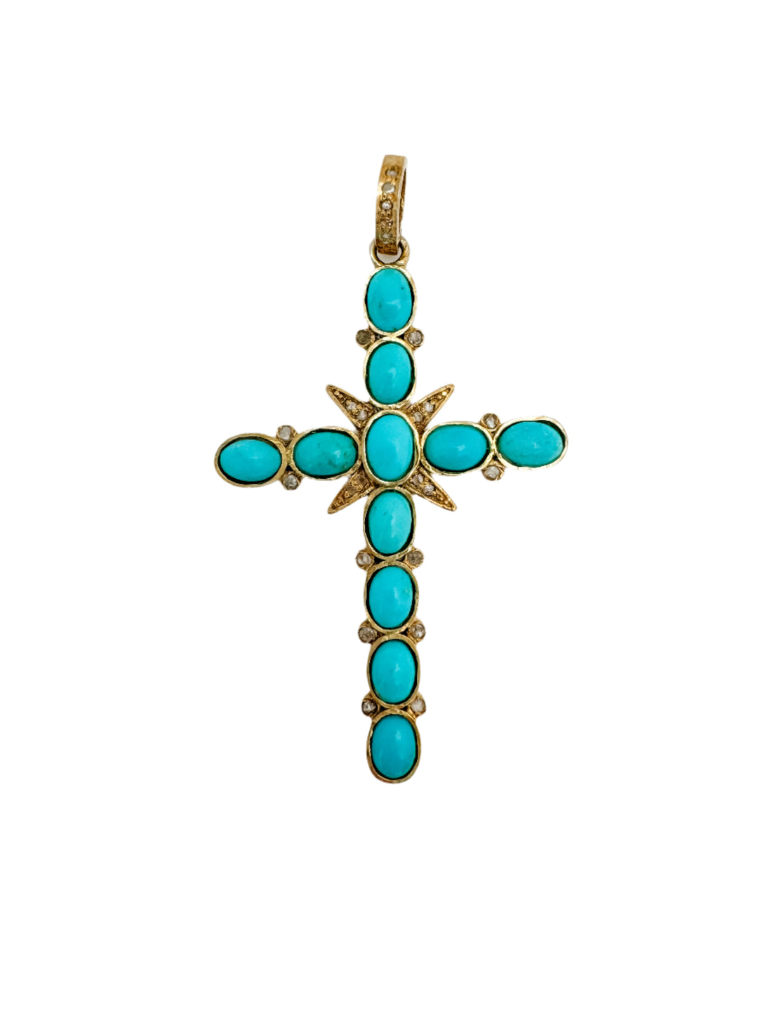 Turquoise and Pave Diamond Cross Pendant