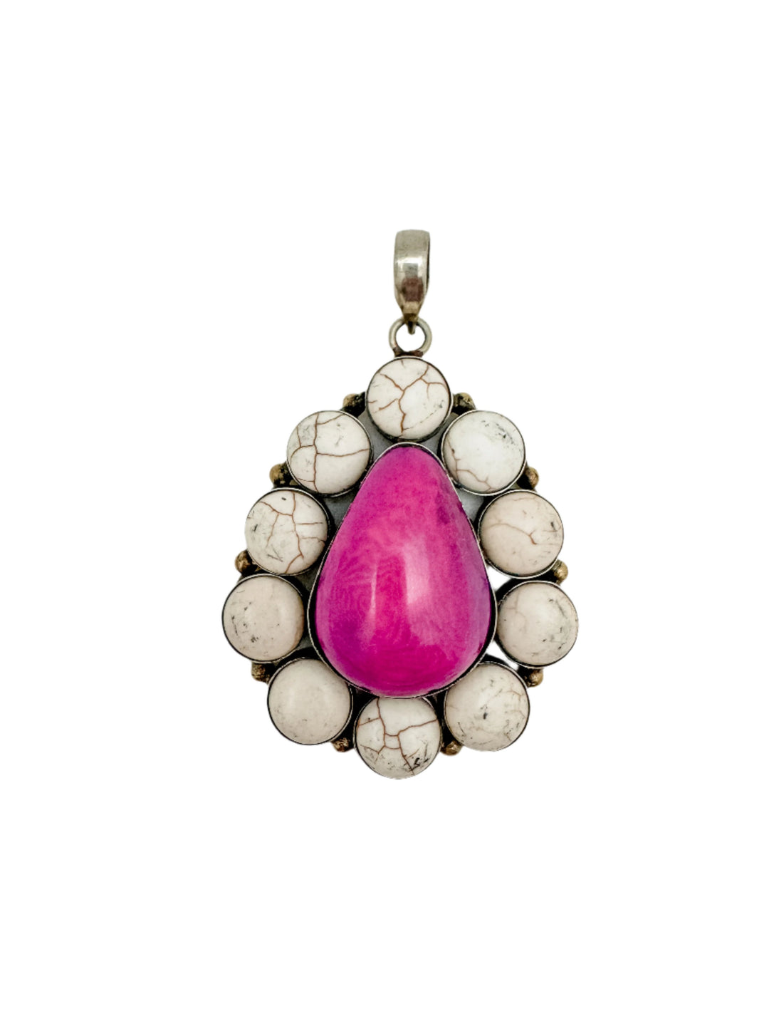 White and Pink  Howlite Flower Pendant