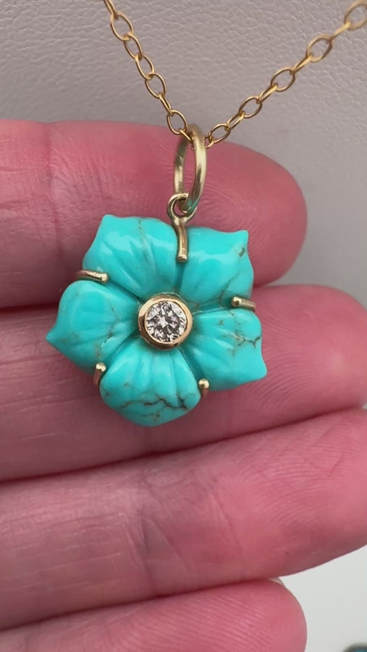 Turquoise and Diamond Flower Pendant