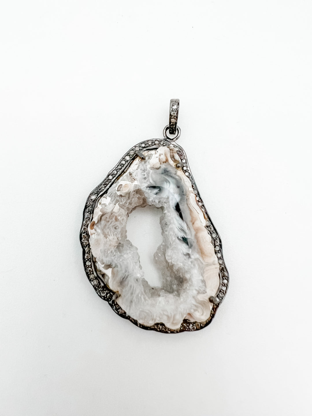 Agate Druzy and Diamond Slice Pendant