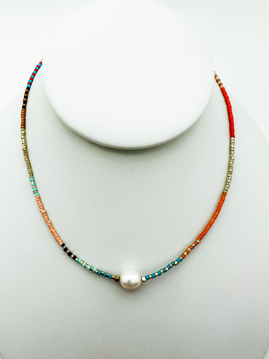 Multicolor Bead Necklace with Pearl