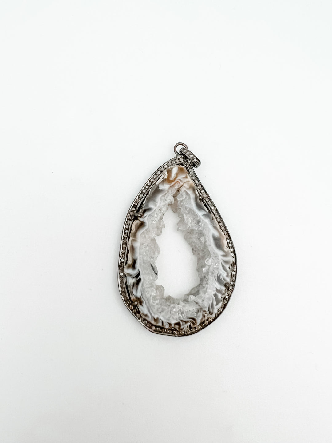 Agate Druzy and Diamond Slice Pendant